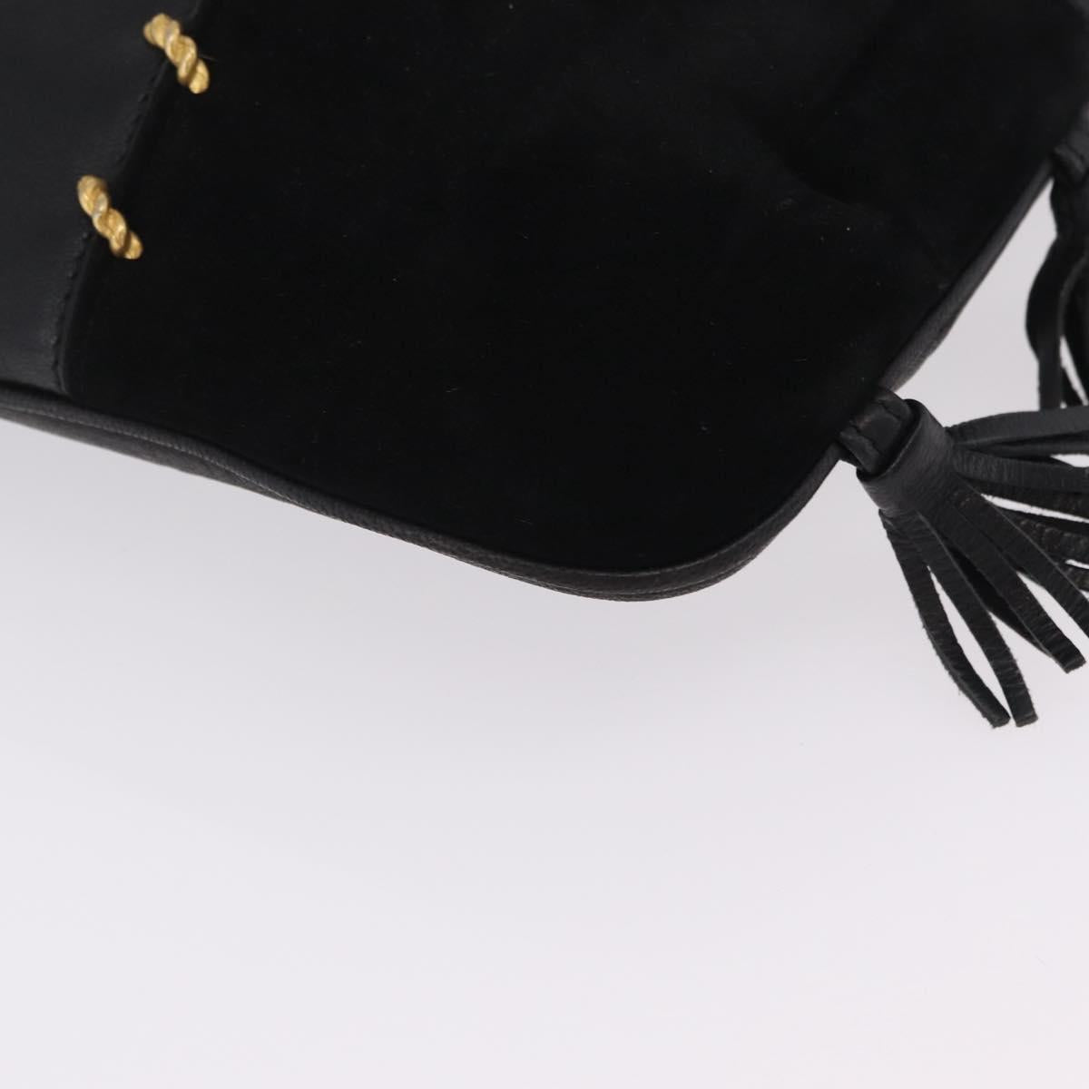 Salvatore Ferragamo Tote Bag Suede Black Gold Tone Auth BA16514