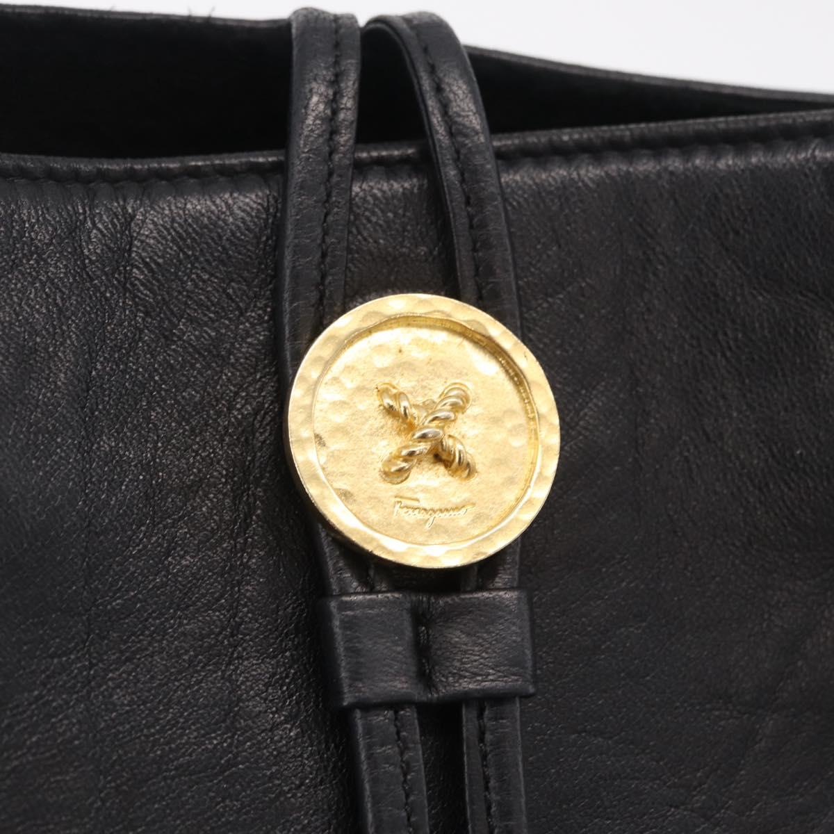 Salvatore Ferragamo Tote Bag Suede Black Gold Tone Auth BA16514