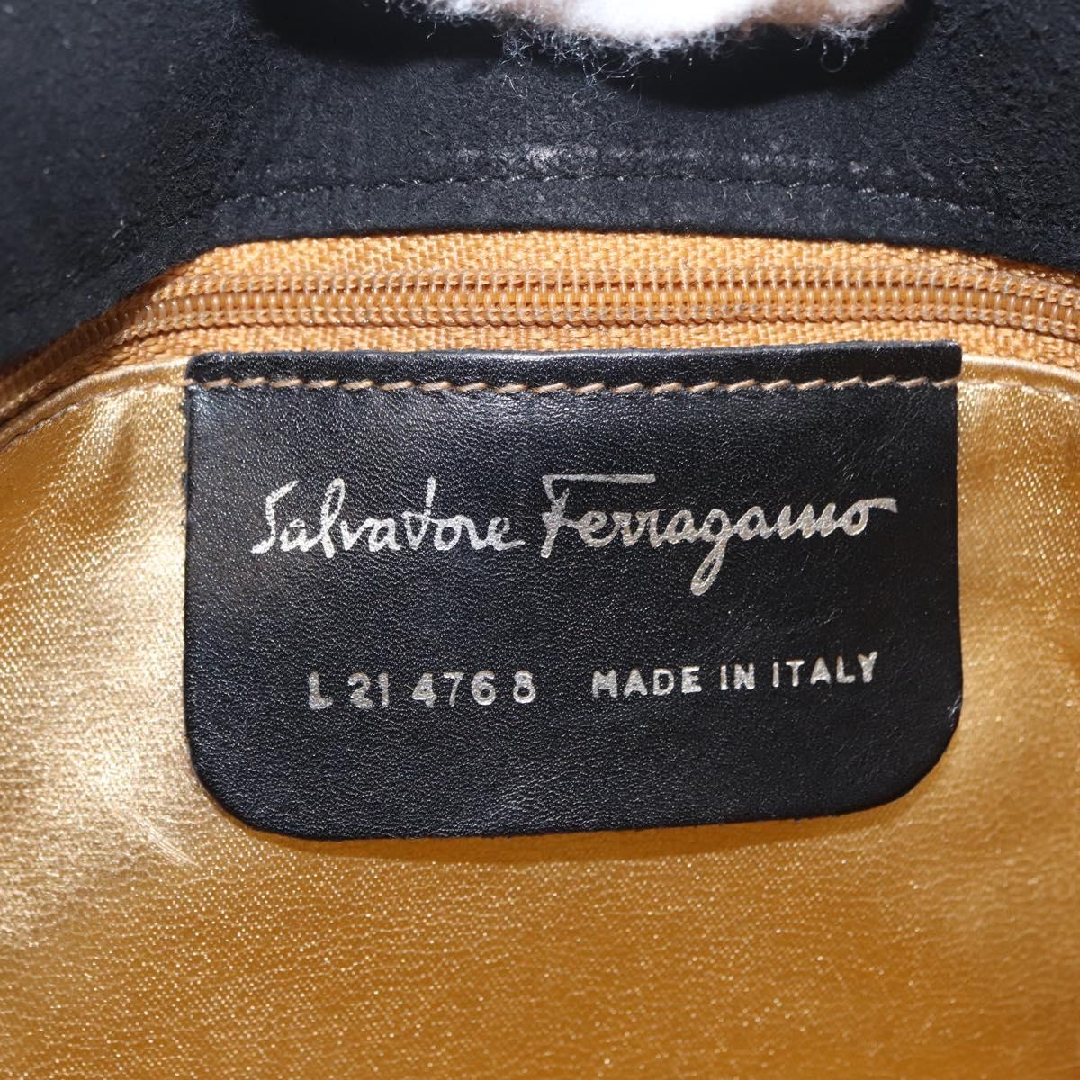 Salvatore Ferragamo Tote Bag Suede Black Gold Tone Auth BA16514