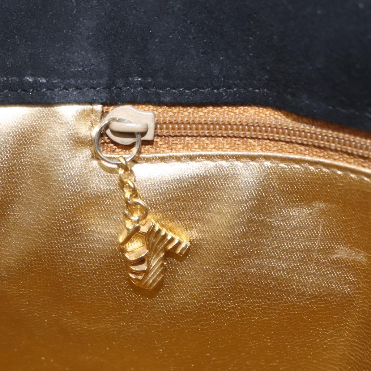 Salvatore Ferragamo Tote Bag Suede Black Gold Tone Auth BA16514