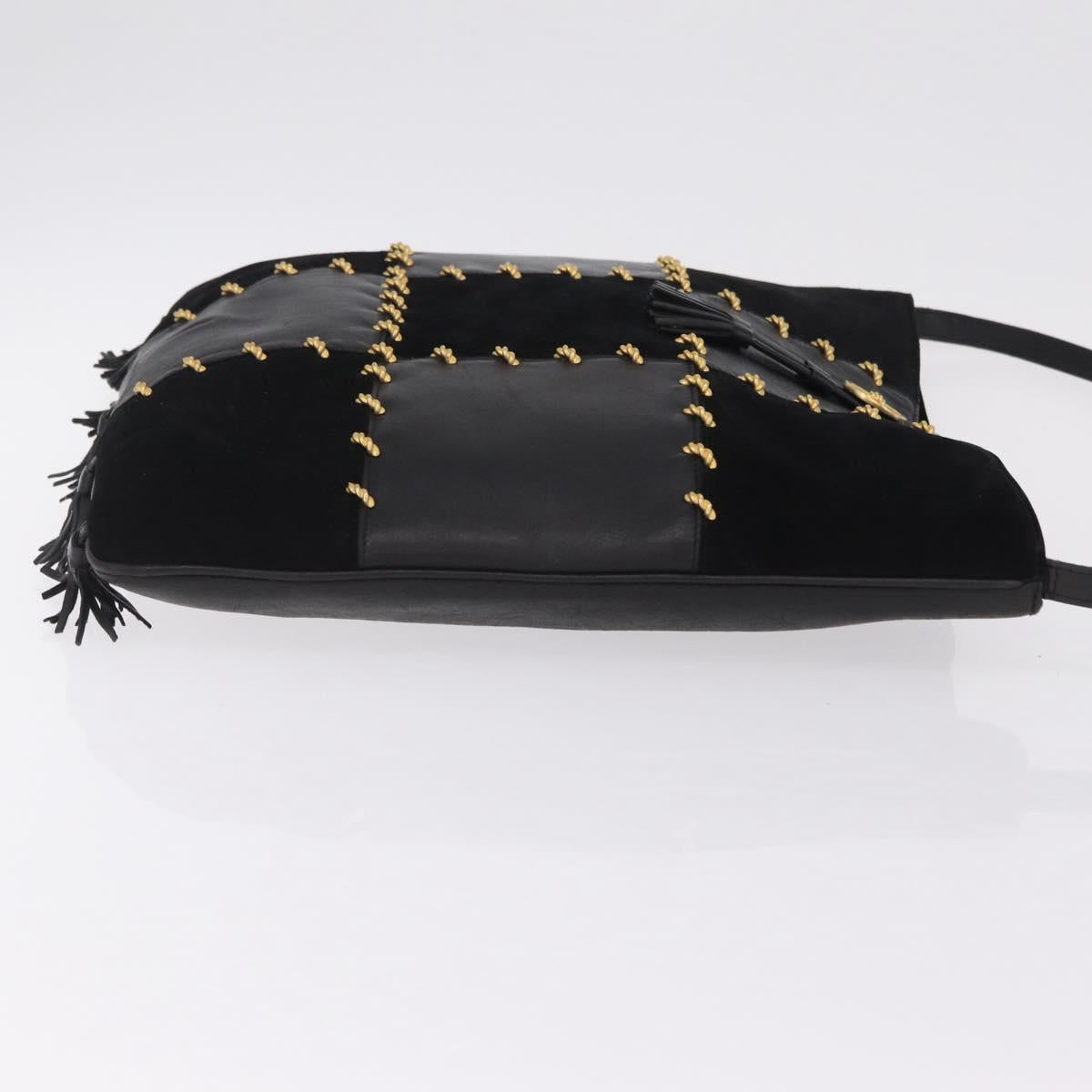Salvatore Ferragamo Tote Bag Suede Black Gold Tone Auth BA16514