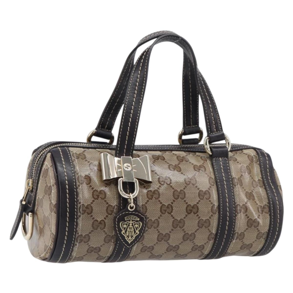 GUCCI GG Crystal Hand Bag Coated Canvas Beige Gold Tone 181485 Auth BA16517