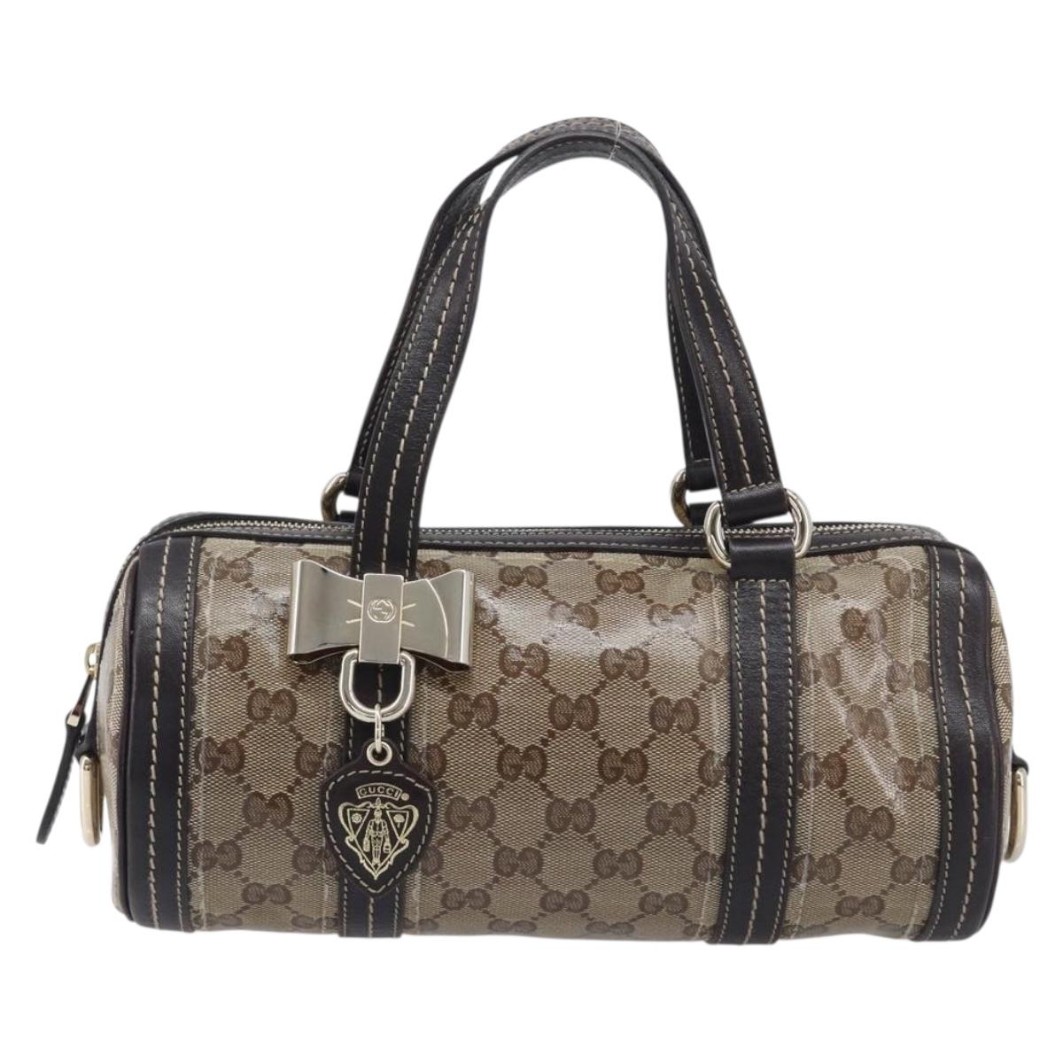 GUCCI GG Crystal Hand Bag Coated Canvas Beige Gold Tone 181485 Auth BA16517