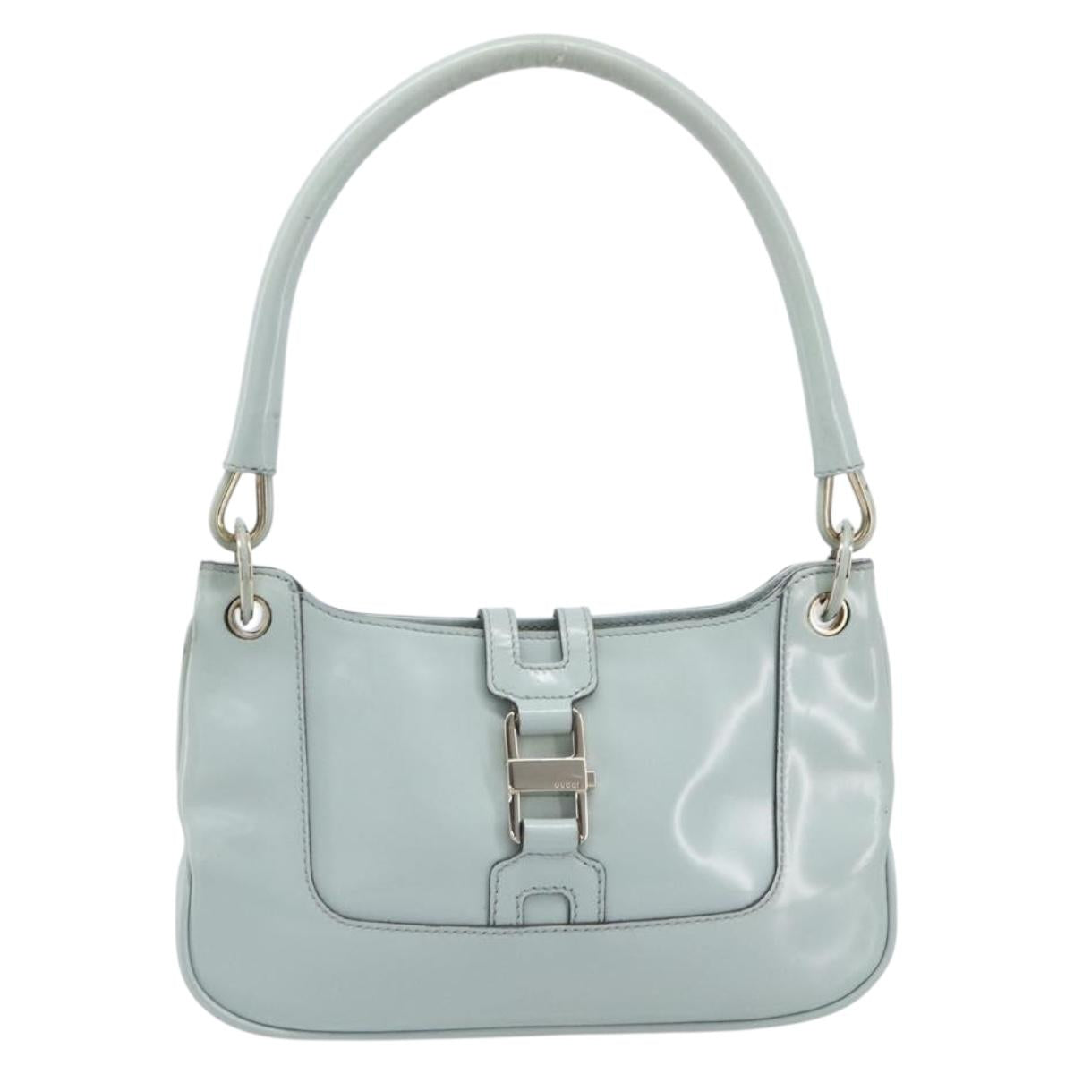GUCCI Hand Bag Patent Light Blue Gold Tone 005 0817 Auth BA16527