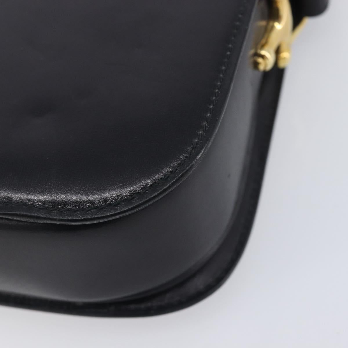 CELINE Shoulder Bag Leather Black Gold Tone Auth BA16528A