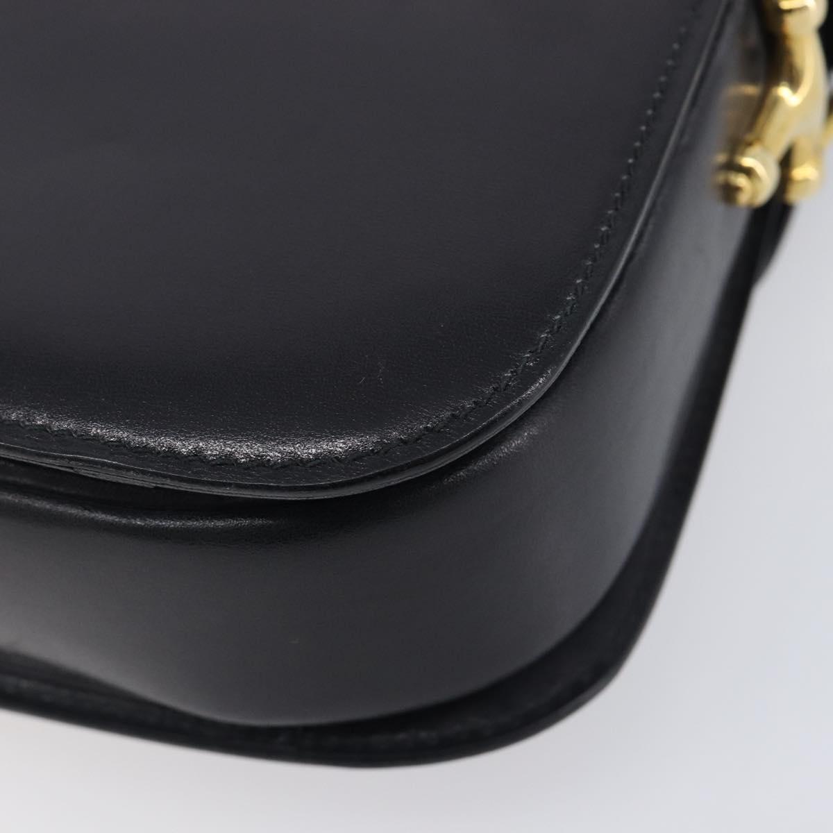 CELINE Shoulder Bag Leather Black Gold Tone Auth BA16528A