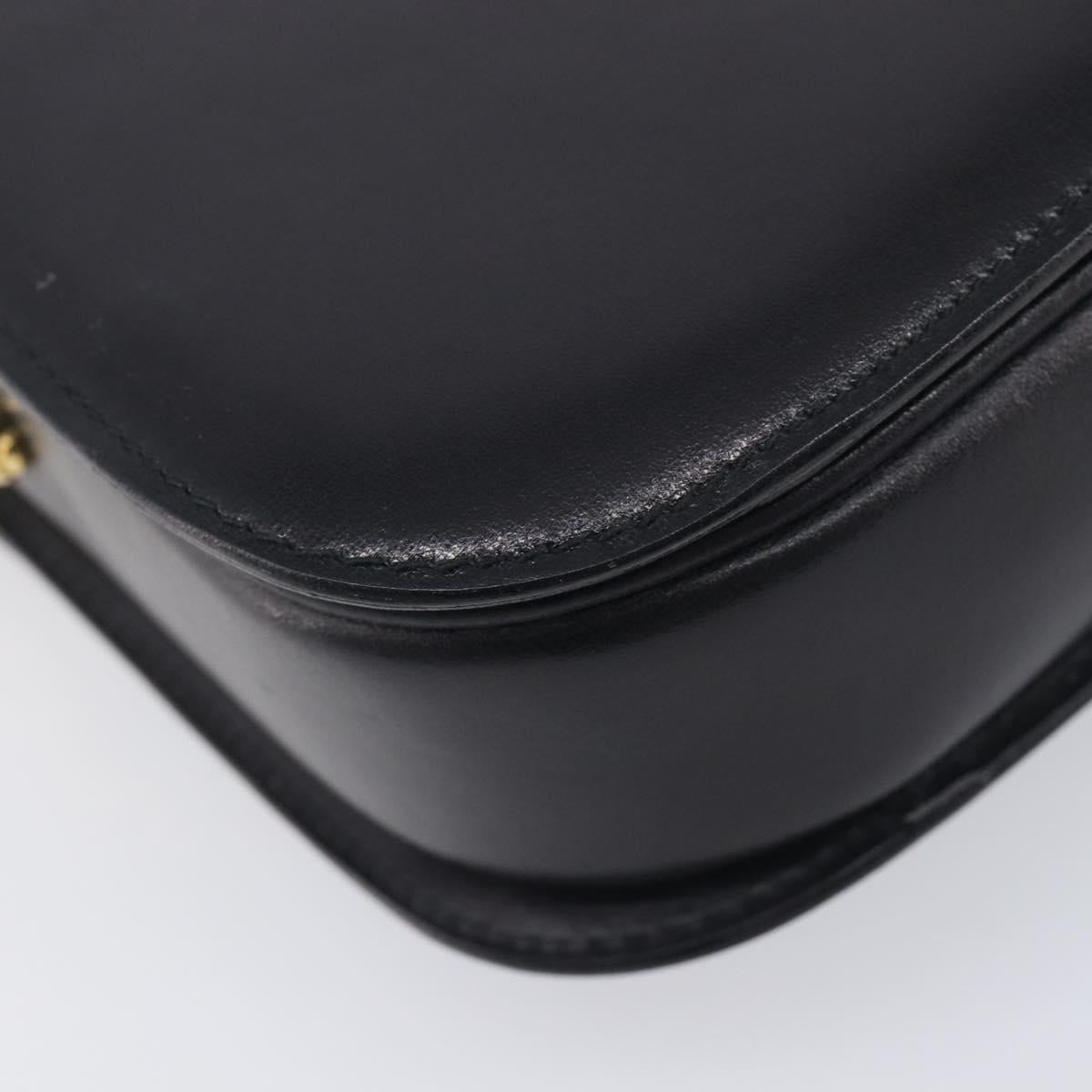 CELINE Shoulder Bag Leather Black Gold Tone Auth BA16528A