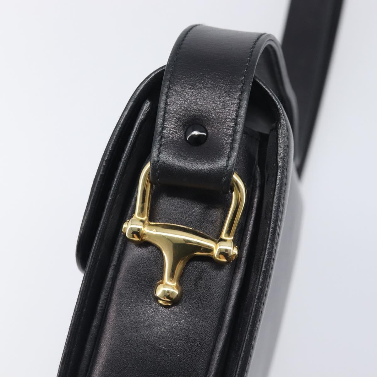 CELINE Shoulder Bag Leather Black Gold Tone Auth BA16528A