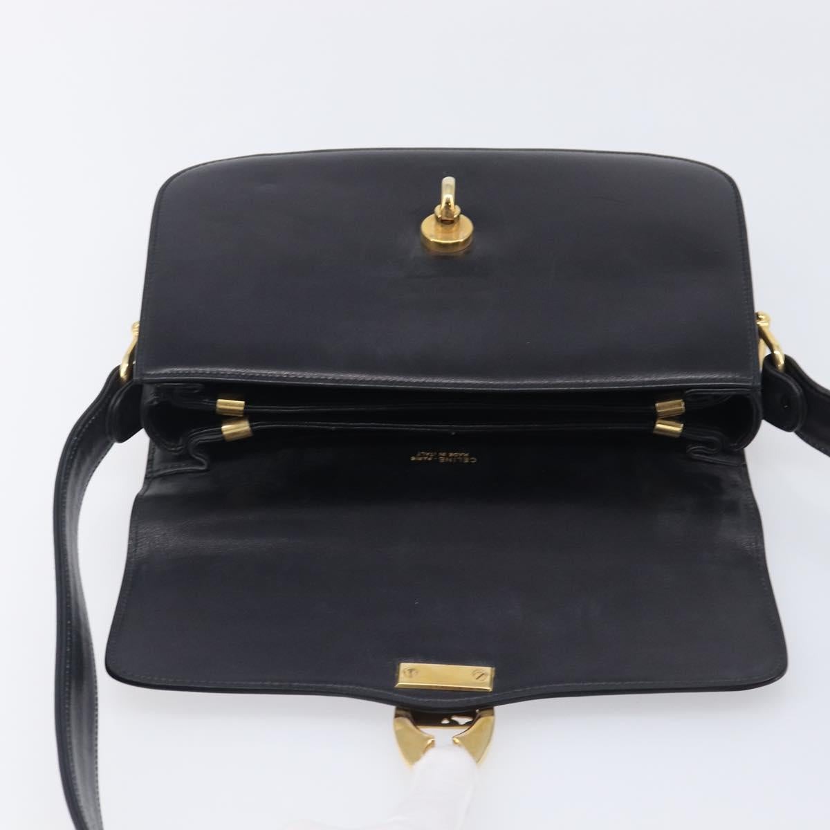 CELINE Shoulder Bag Leather Black Gold Tone Auth BA16528A