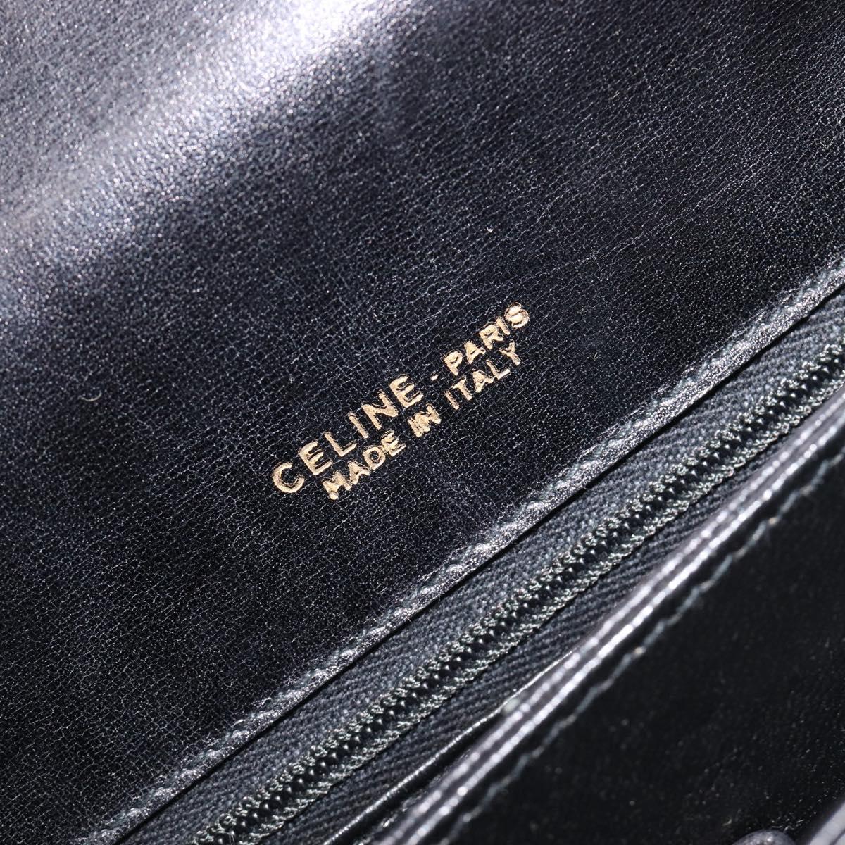 CELINE Shoulder Bag Leather Black Gold Tone Auth BA16528A