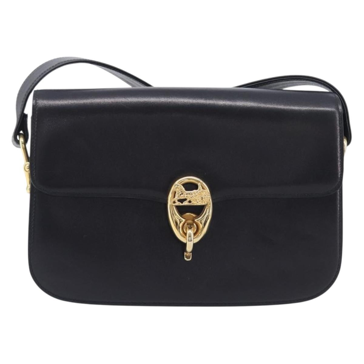 CELINE Shoulder Bag Leather Black Gold Tone Auth BA16528A