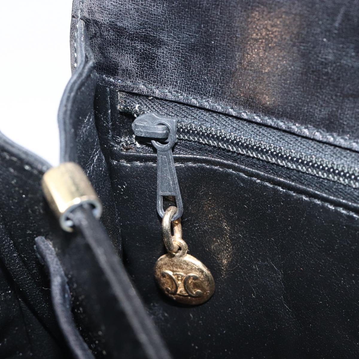 CELINE Shoulder Bag Leather Black Gold Tone Auth BA16528A