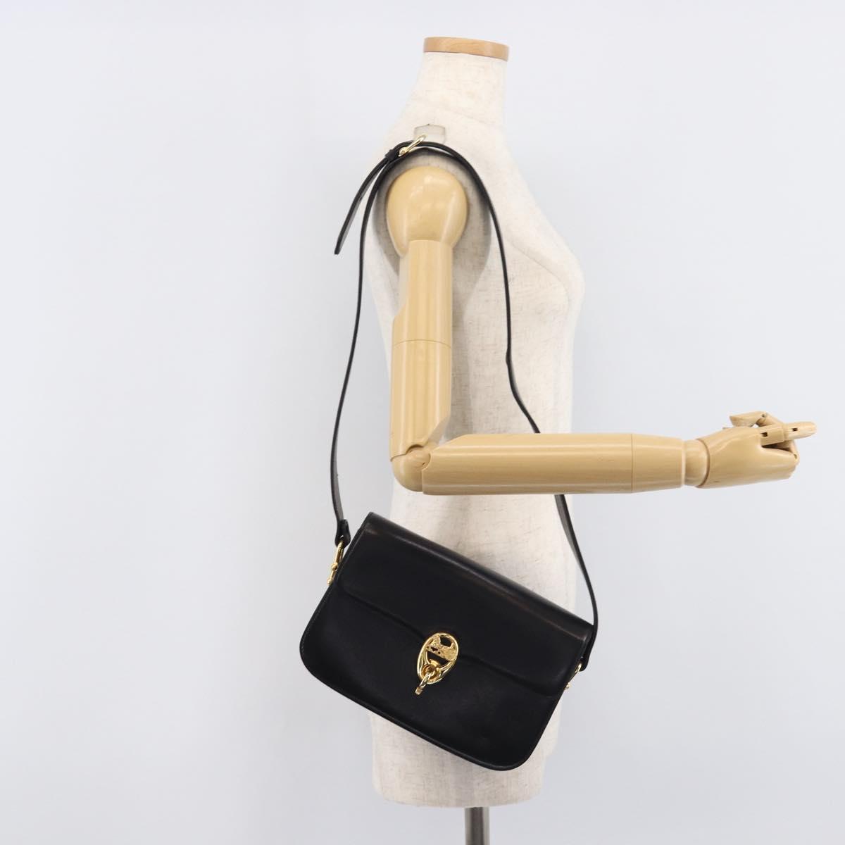 CELINE Shoulder Bag Leather Black Gold Tone Auth BA16528A