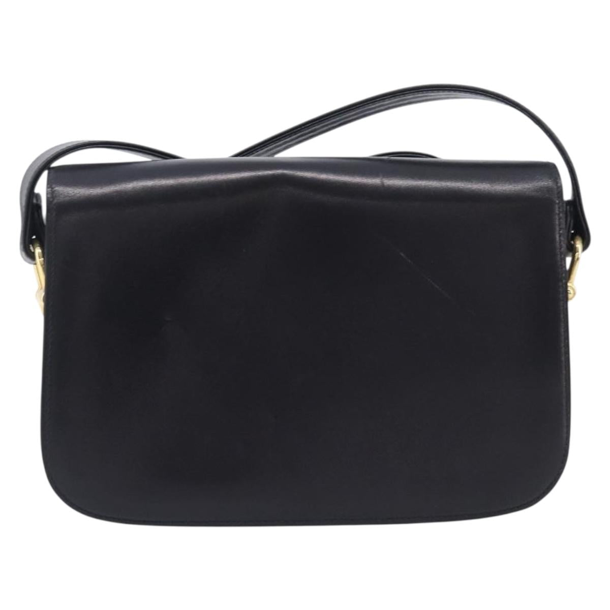 CELINE Shoulder Bag Leather Black Gold Tone Auth BA16528A
