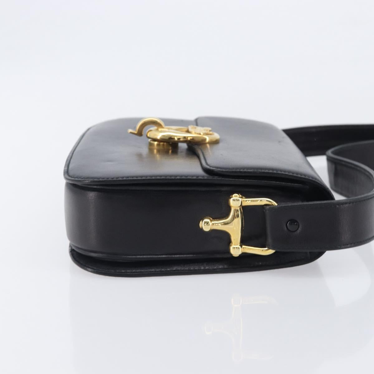 CELINE Shoulder Bag Leather Black Gold Tone Auth BA16528A