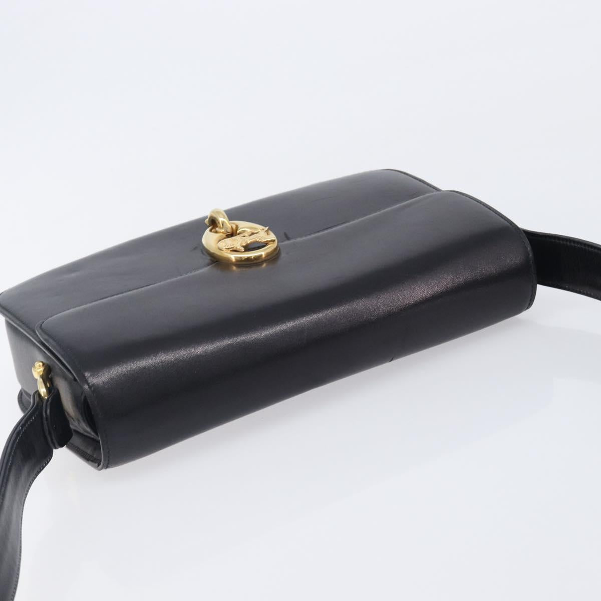 CELINE Shoulder Bag Leather Black Gold Tone Auth BA16528A