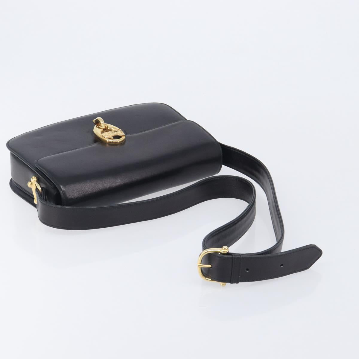 CELINE Shoulder Bag Leather Black Gold Tone Auth BA16528A