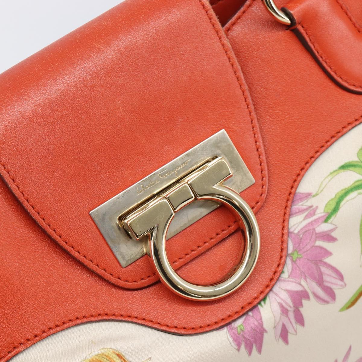 Salvatore Ferragamo Gancini Tote Bag Satin White Gold Tone Auth BA16529