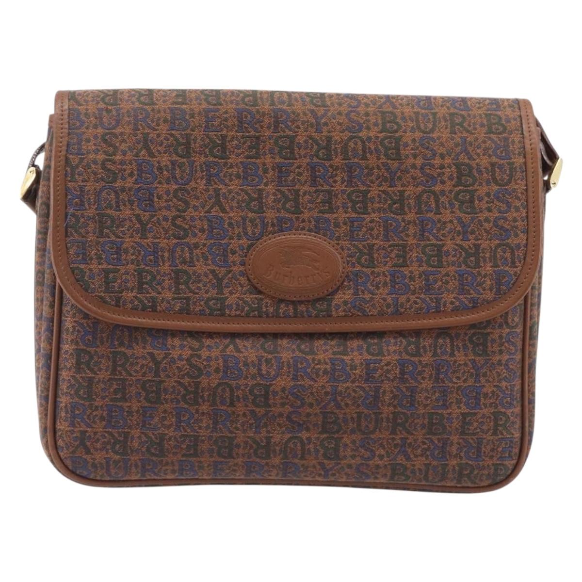 Burberrys Shoulder Bag Canvas Brown Gold Tone Auth BA16531A