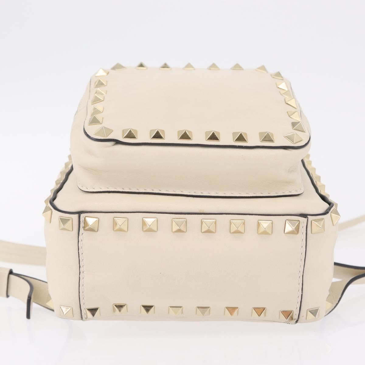 Valentino Rock Studs Backpack Leather Ivory Gold Tone Auth BA16533
