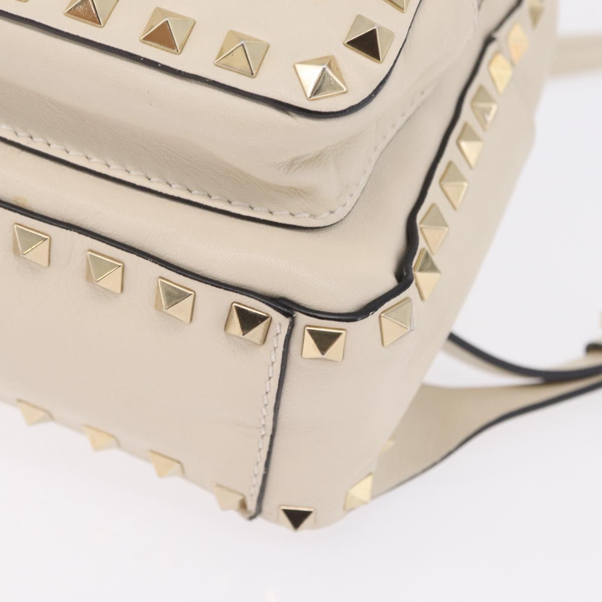 Valentino Rock Studs Backpack Leather Ivory Gold Tone Auth BA16533