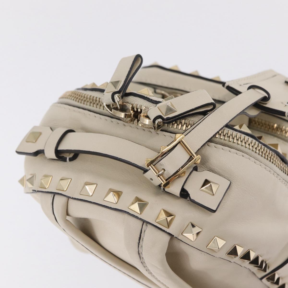 Valentino Rock Studs Backpack Leather Ivory Gold Tone Auth BA16533