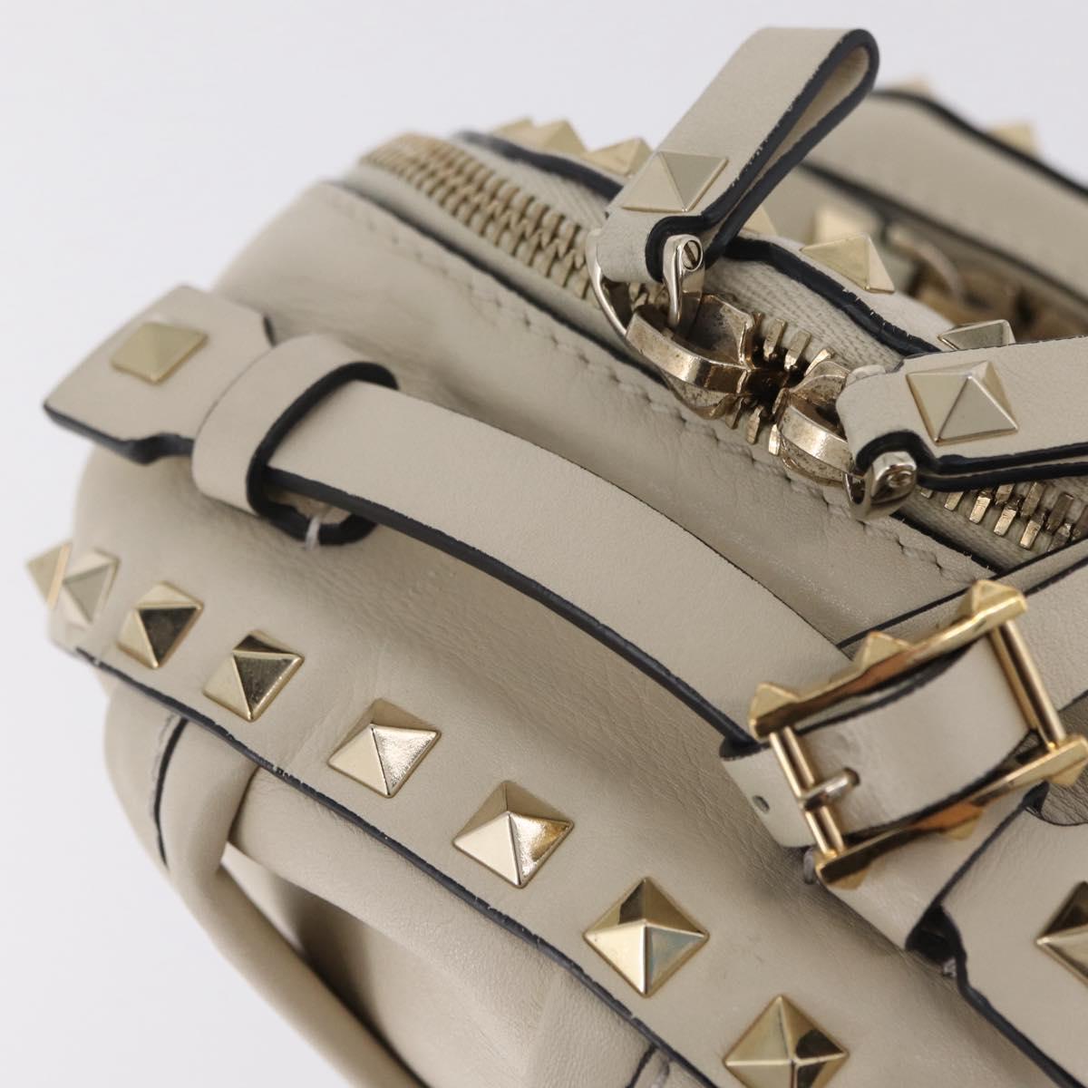 Valentino Rock Studs Backpack Leather Ivory Gold Tone Auth BA16533