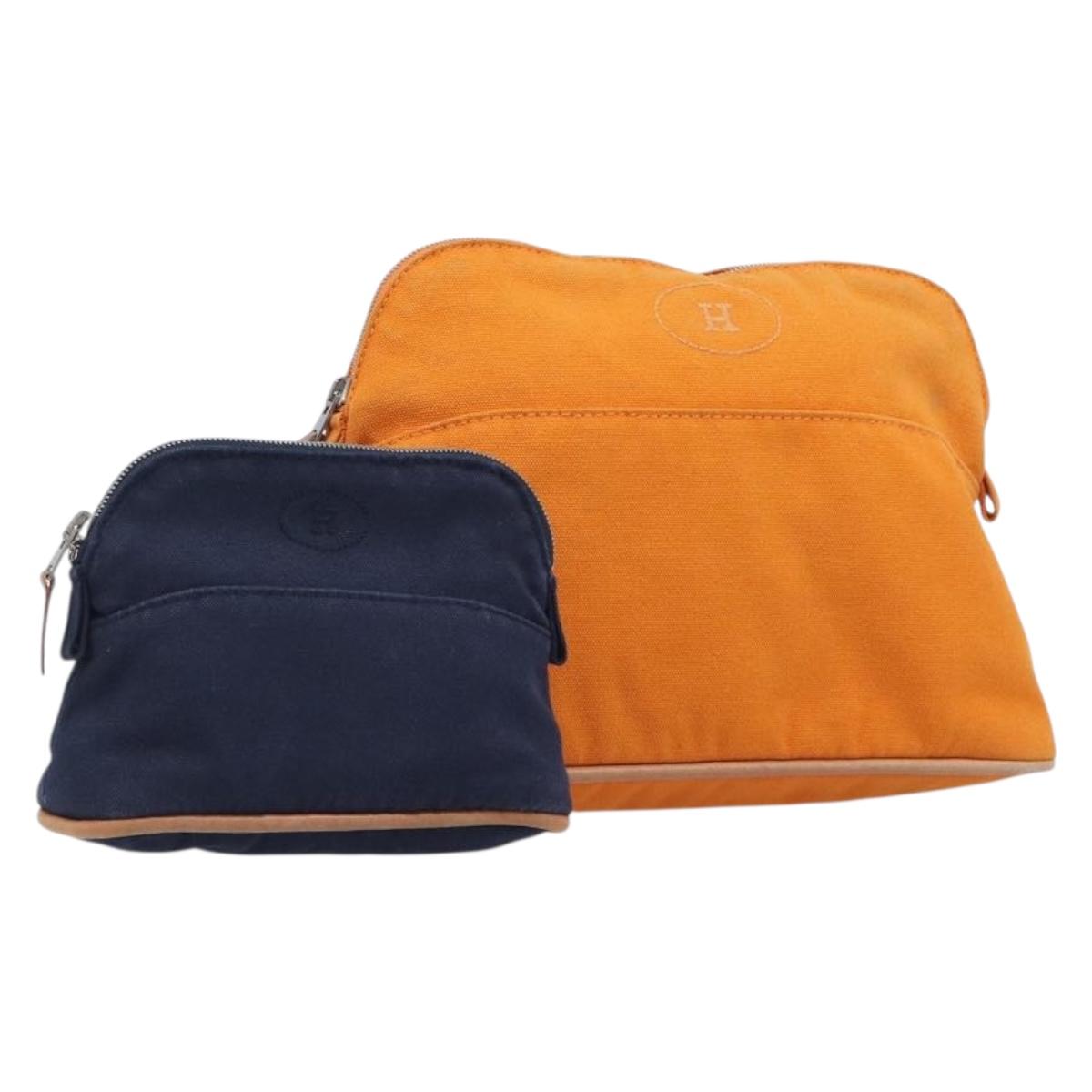 HERMES Bolide Pouch Canvas 2 Set Black Orange Auth BA16534