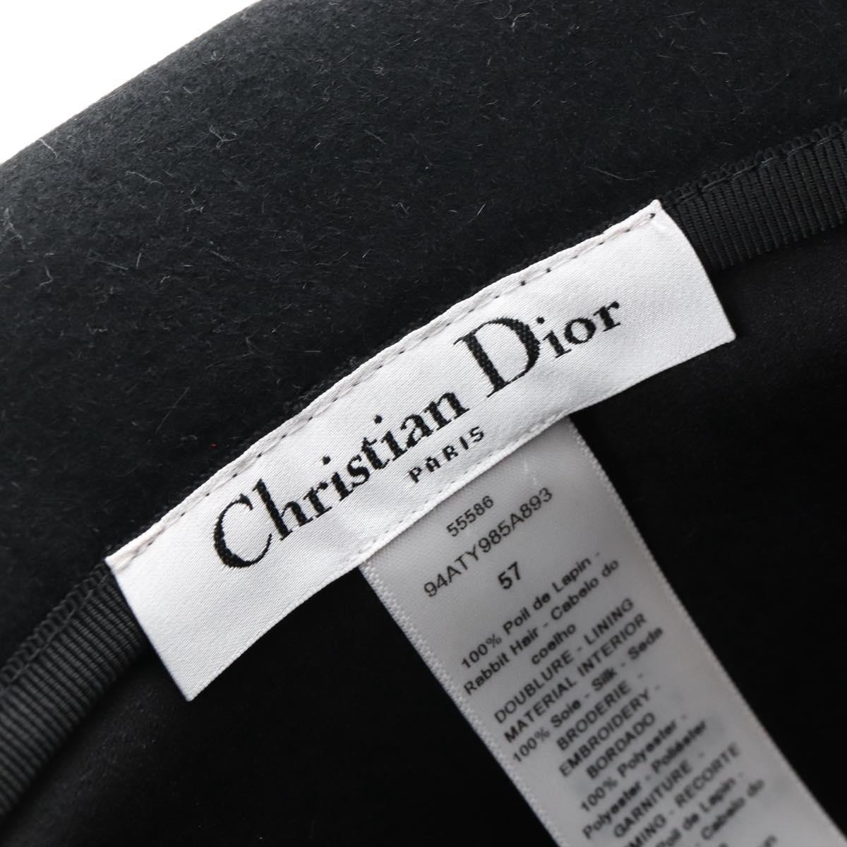 Christian Dior Hat Wool Black Gold Tone Auth BA16536M