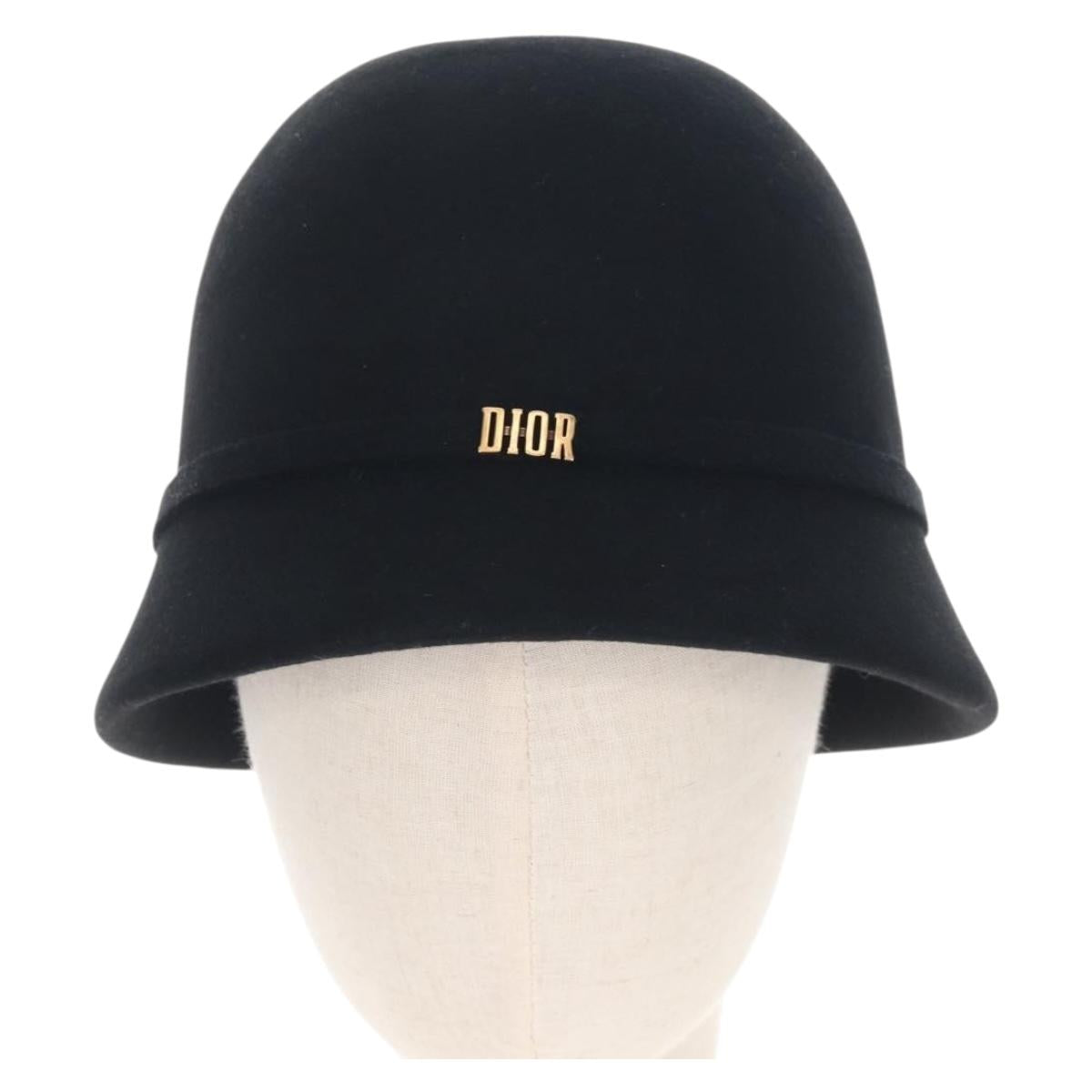 Christian Dior Hat Wool Black Gold Tone Auth BA16536M