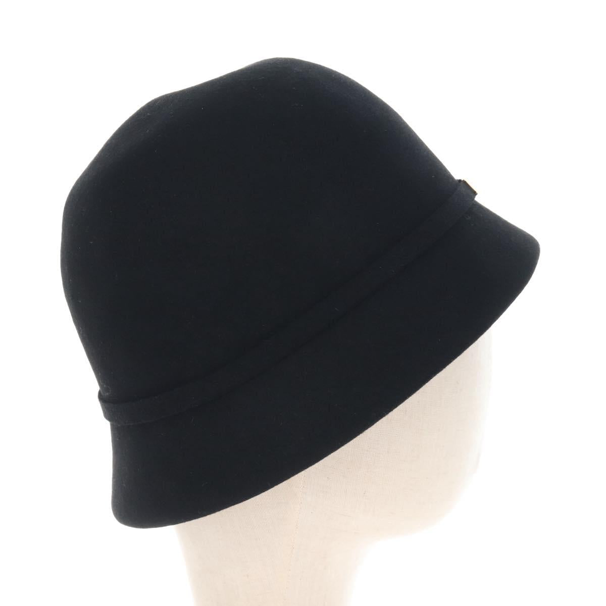 Christian Dior Hat Wool Black Gold Tone Auth BA16536M