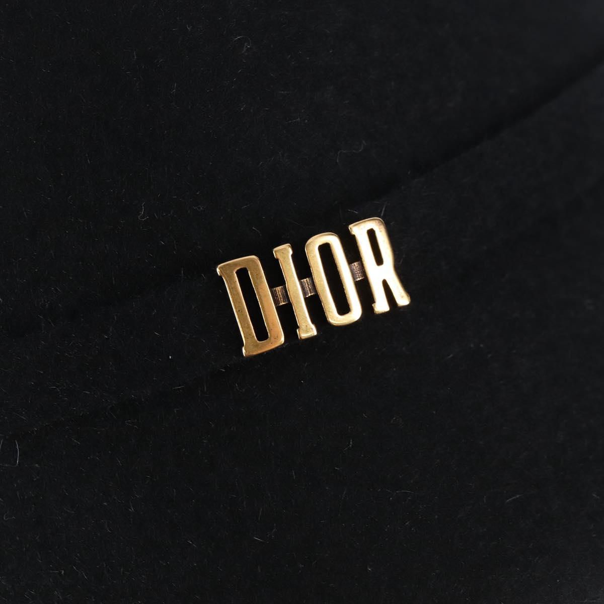 Christian Dior Hat Wool Black Gold Tone Auth BA16536M