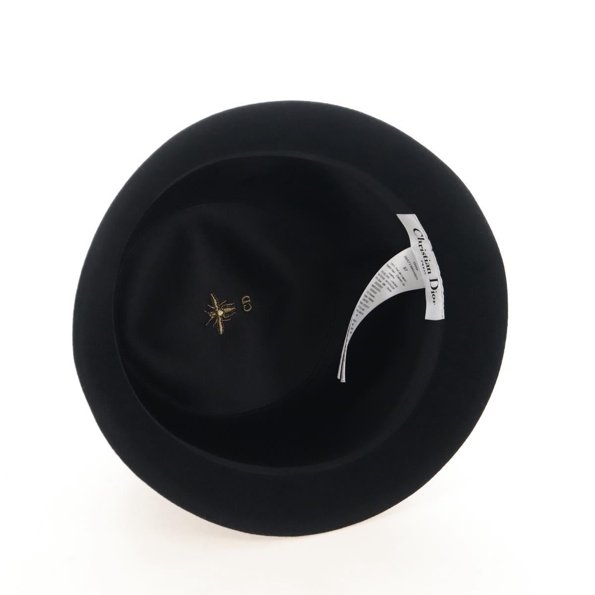 Christian Dior Hat Wool Black Gold Tone Auth BA16536M