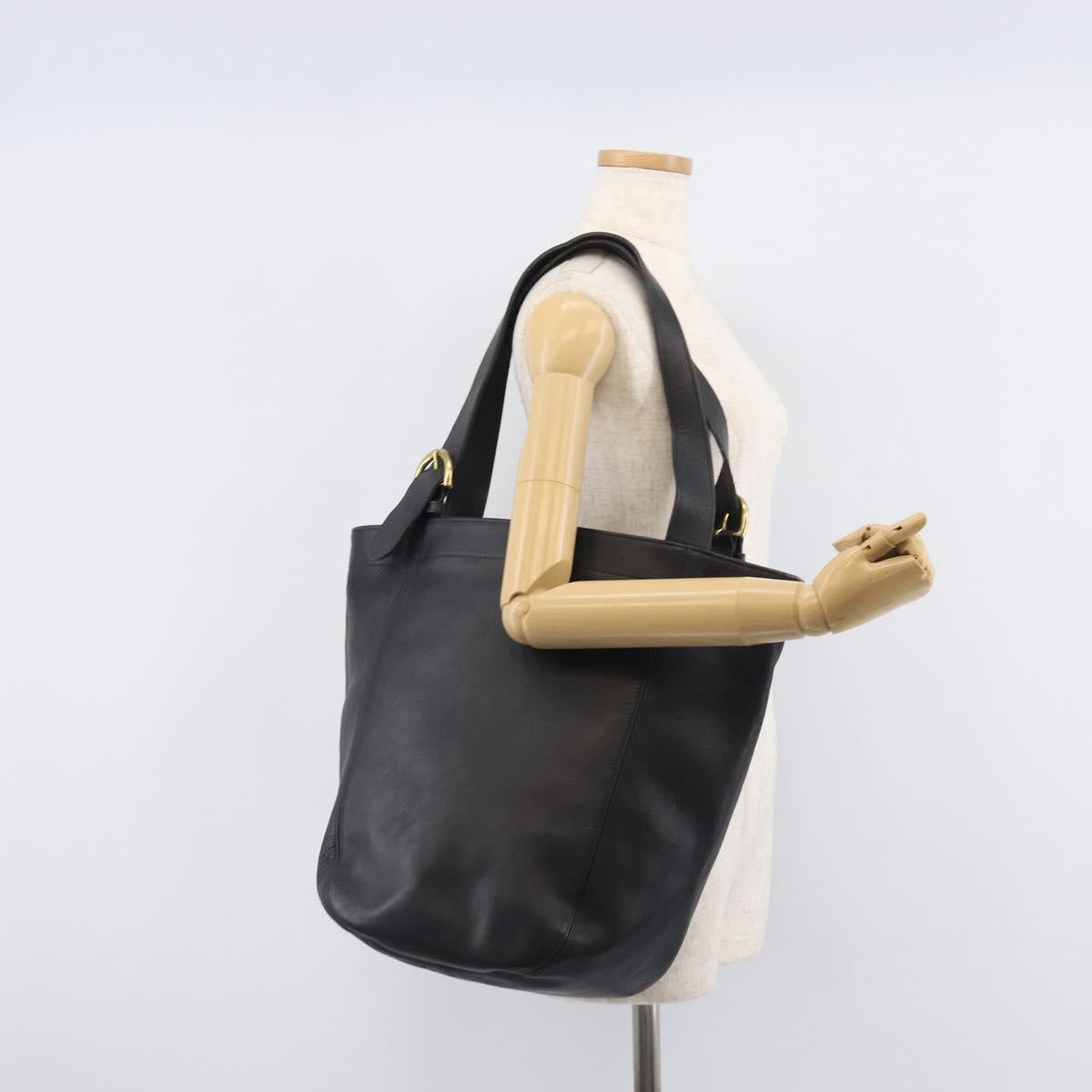 Coach Shoulder Bag Leather Black Gold Tone Auth BA16561