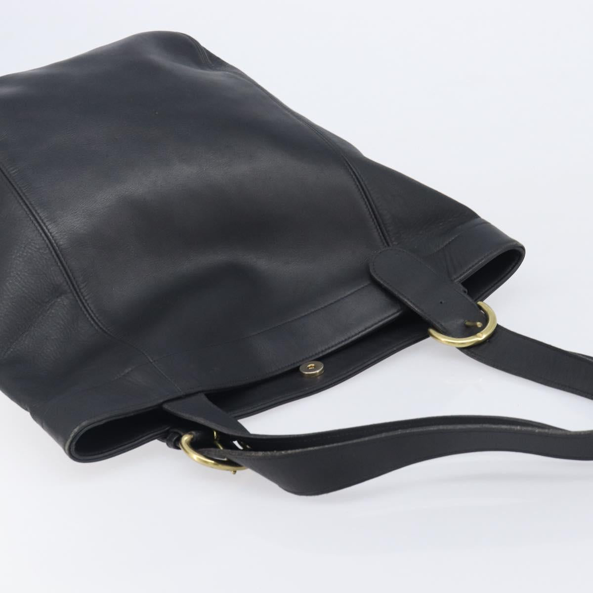 Coach Shoulder Bag Leather Black Gold Tone Auth BA16561