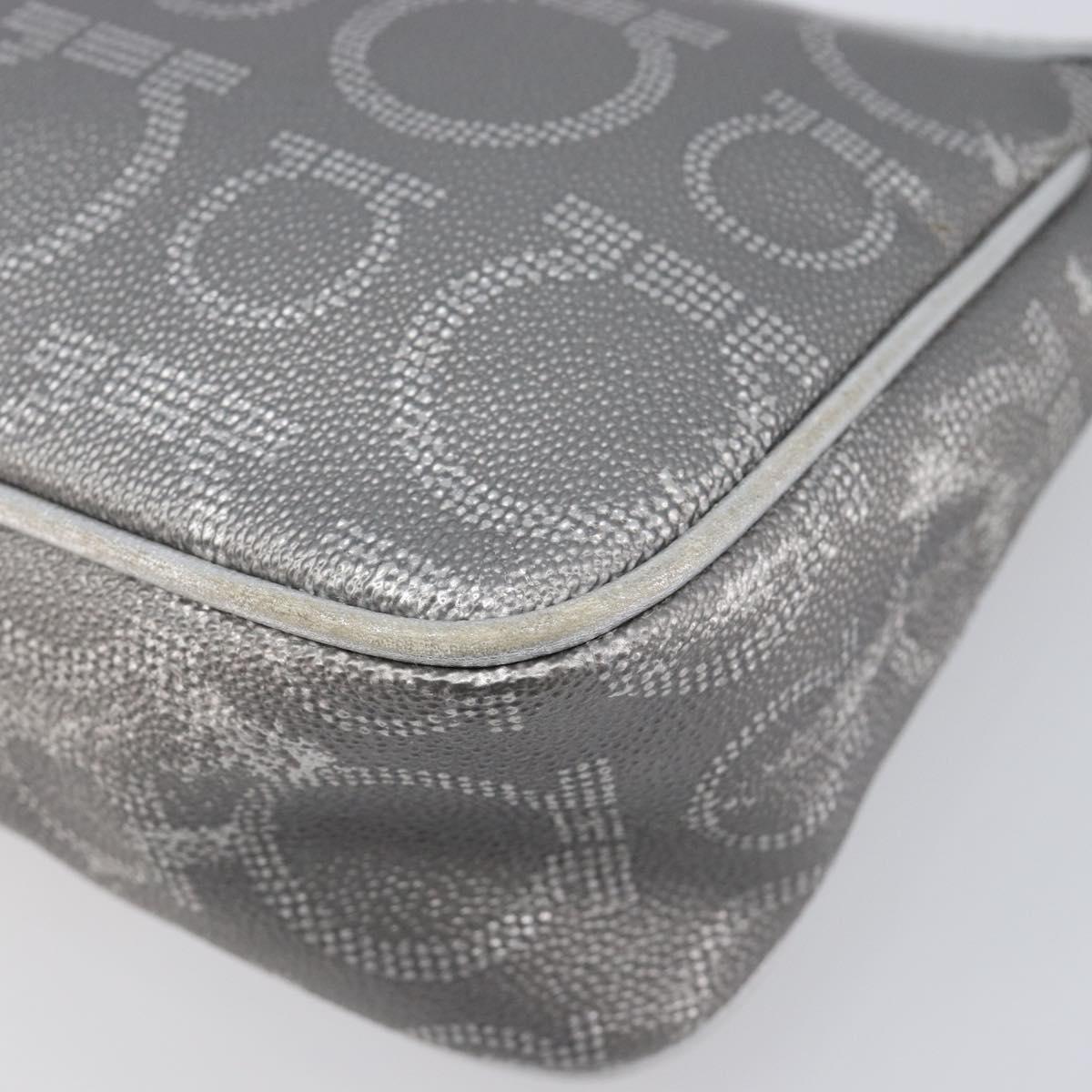 Salvatore Ferragamo Gancini Hand Bag Leather Silver Auth BA16577A
