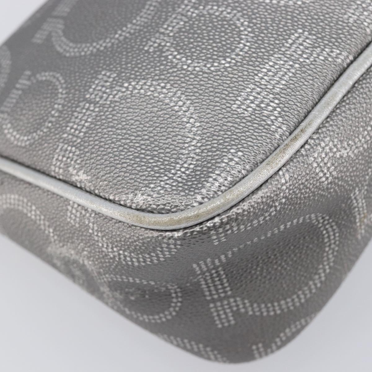 Salvatore Ferragamo Gancini Hand Bag Leather Silver Auth BA16577A