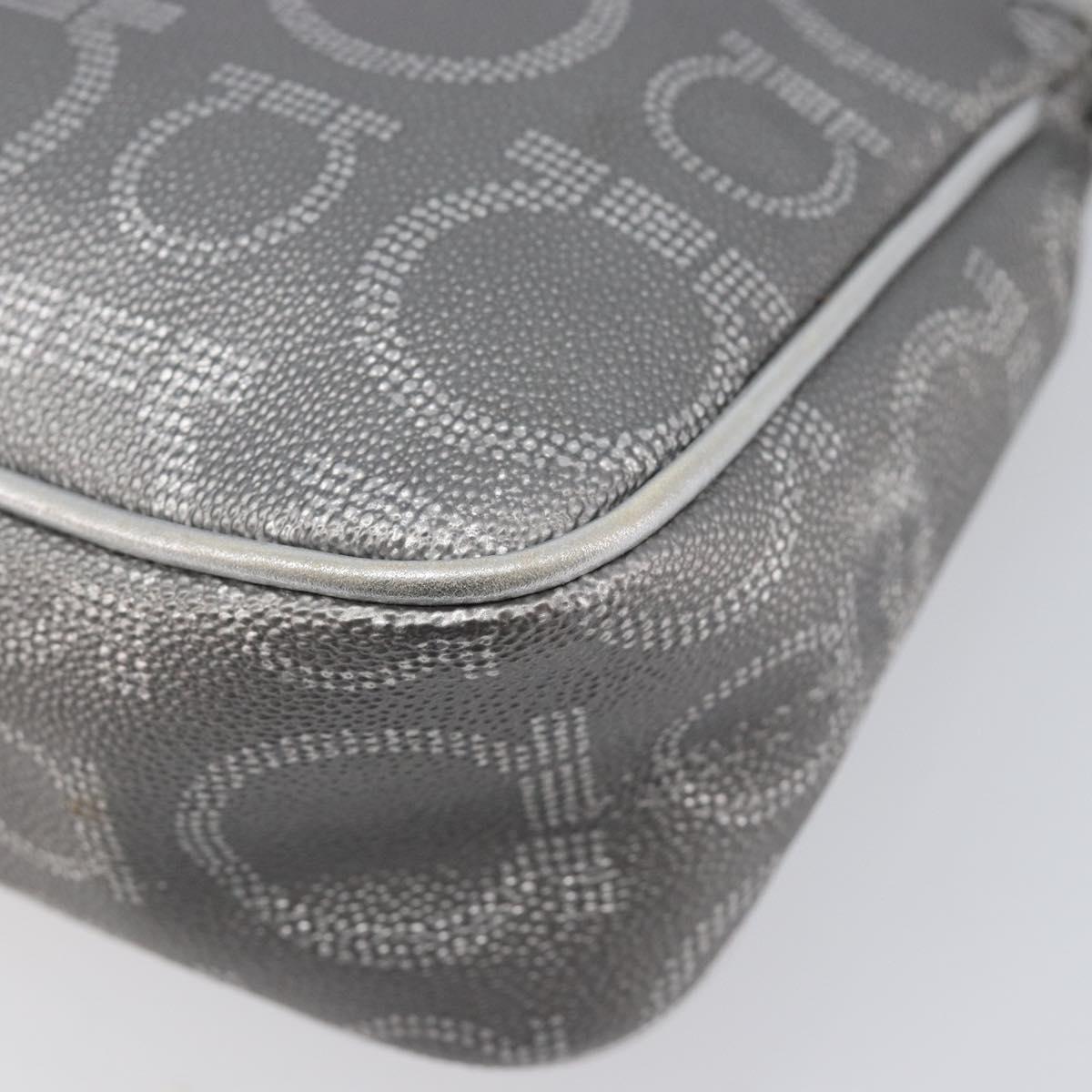Salvatore Ferragamo Gancini Hand Bag Leather Silver Auth BA16577A