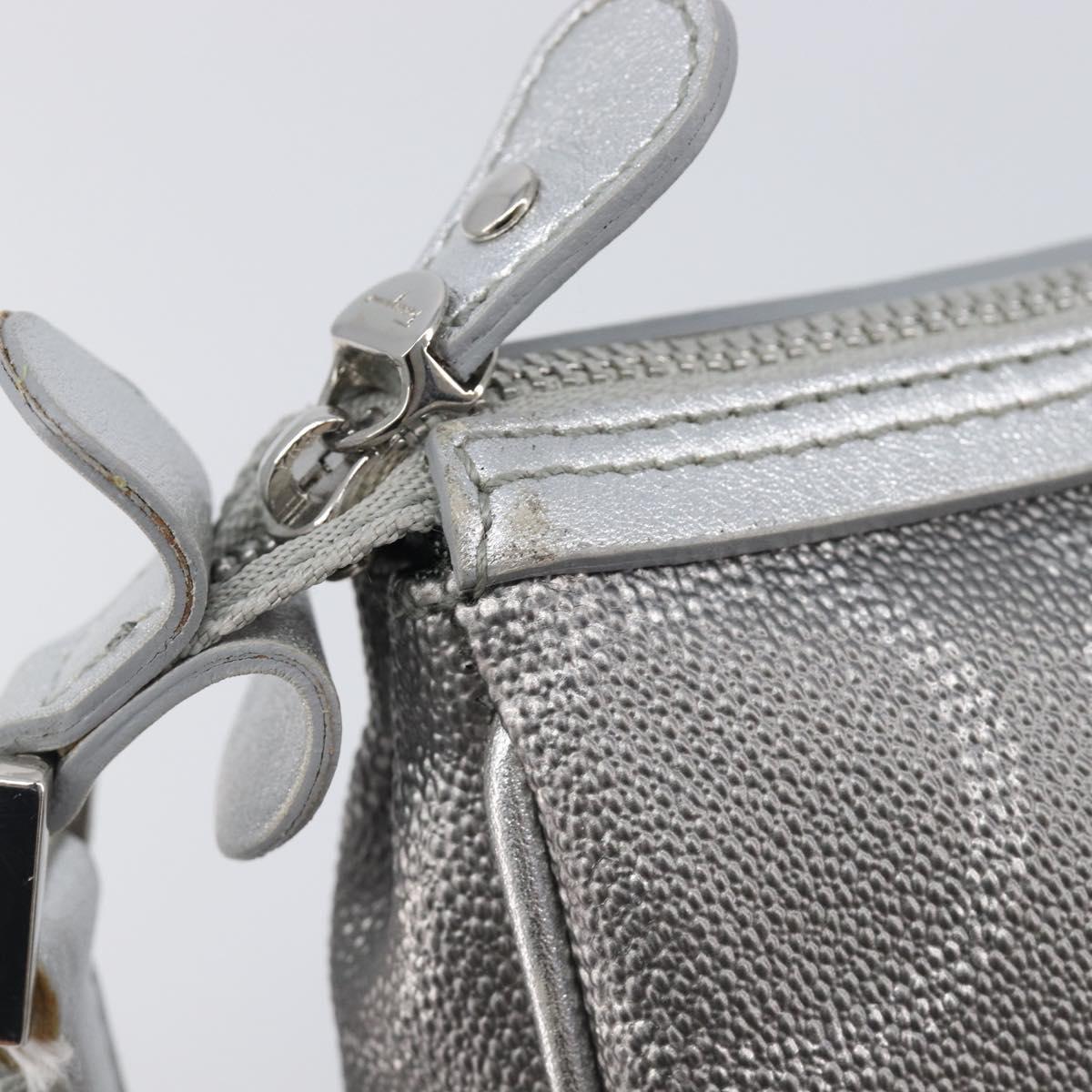 Salvatore Ferragamo Gancini Hand Bag Leather Silver Auth BA16577A