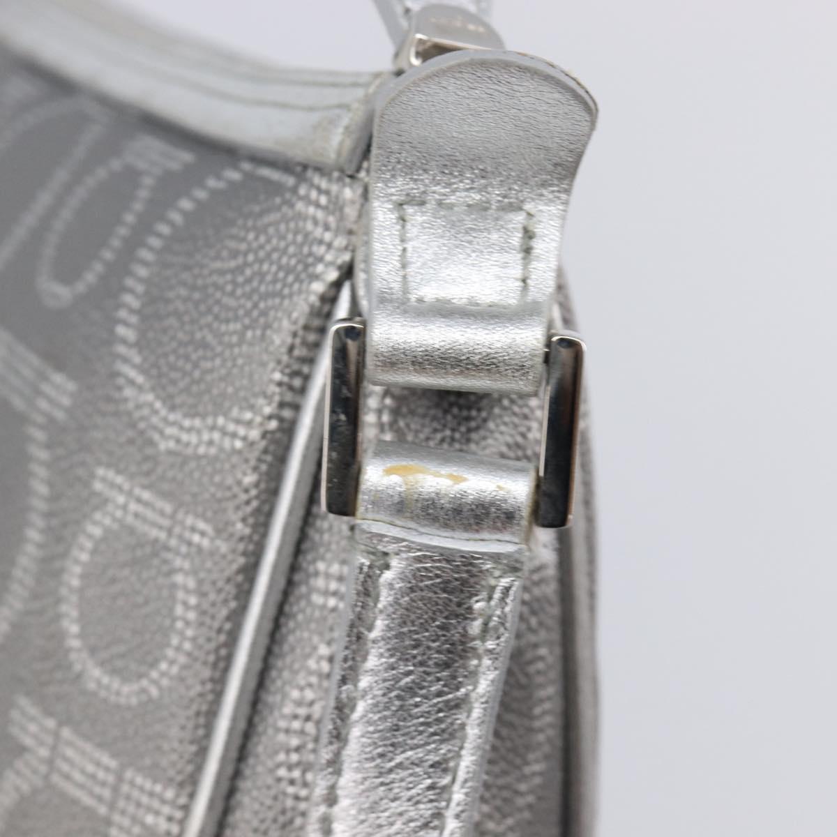 Salvatore Ferragamo Gancini Hand Bag Leather Silver Auth BA16577A