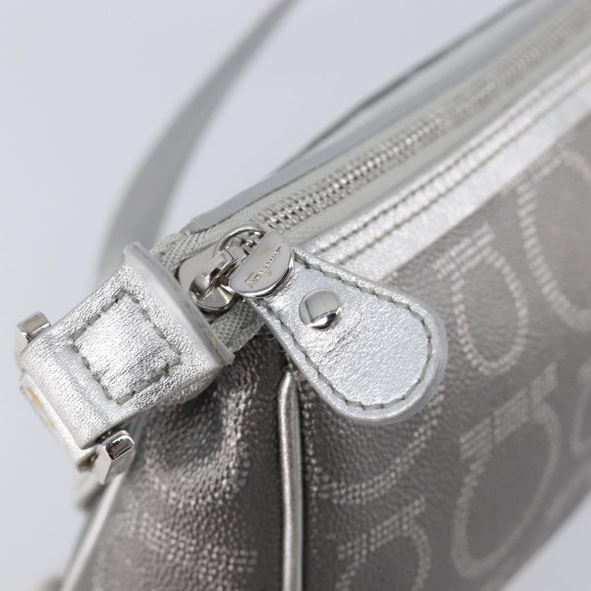 Salvatore Ferragamo Gancini Hand Bag Leather Silver Auth BA16577A