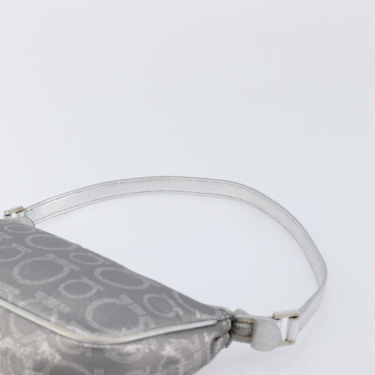 Salvatore Ferragamo Gancini Hand Bag Leather Silver Auth BA16577A