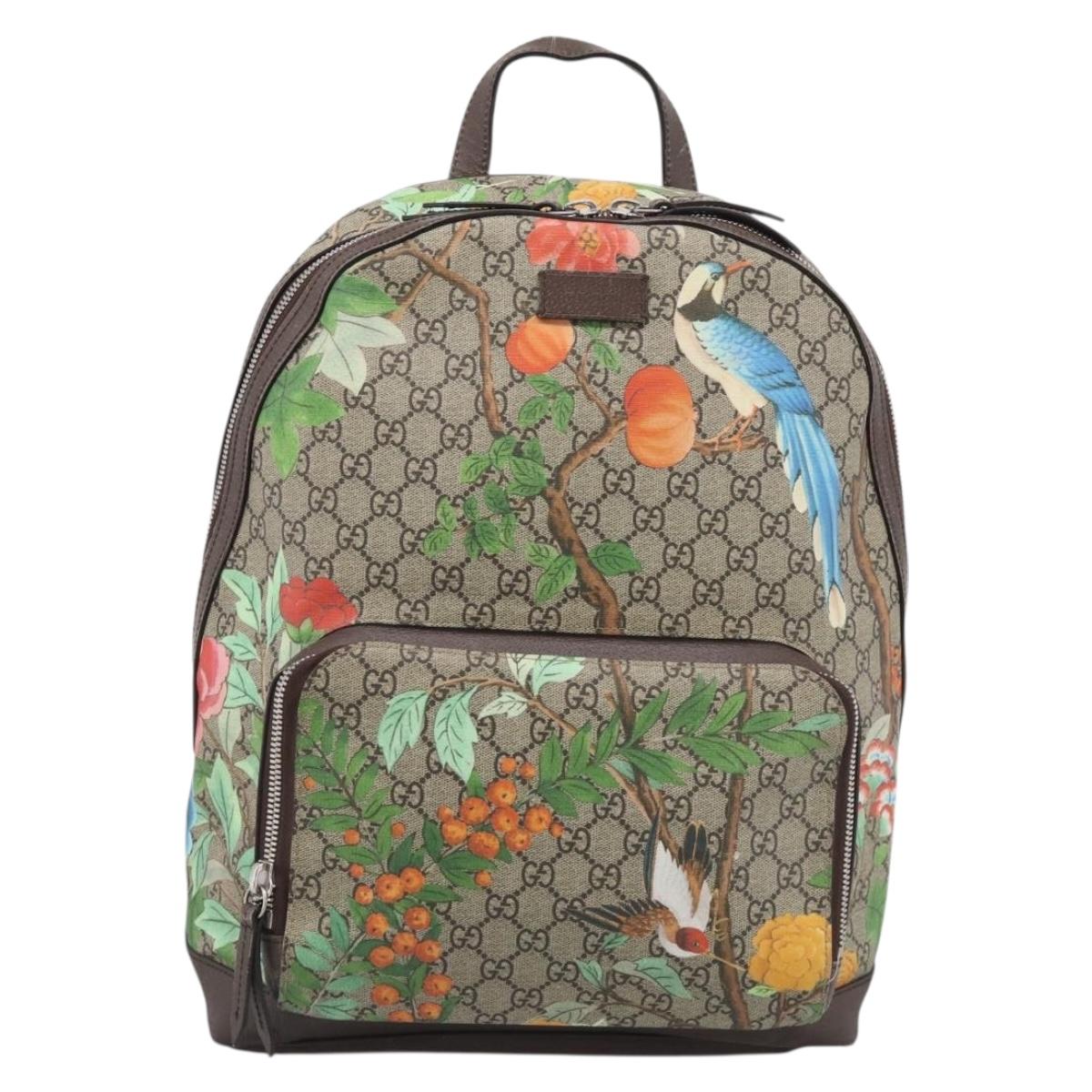 GUCCI GG Supreme Tian Backpack PVC Beige Silver 428027 Auth BA16579V