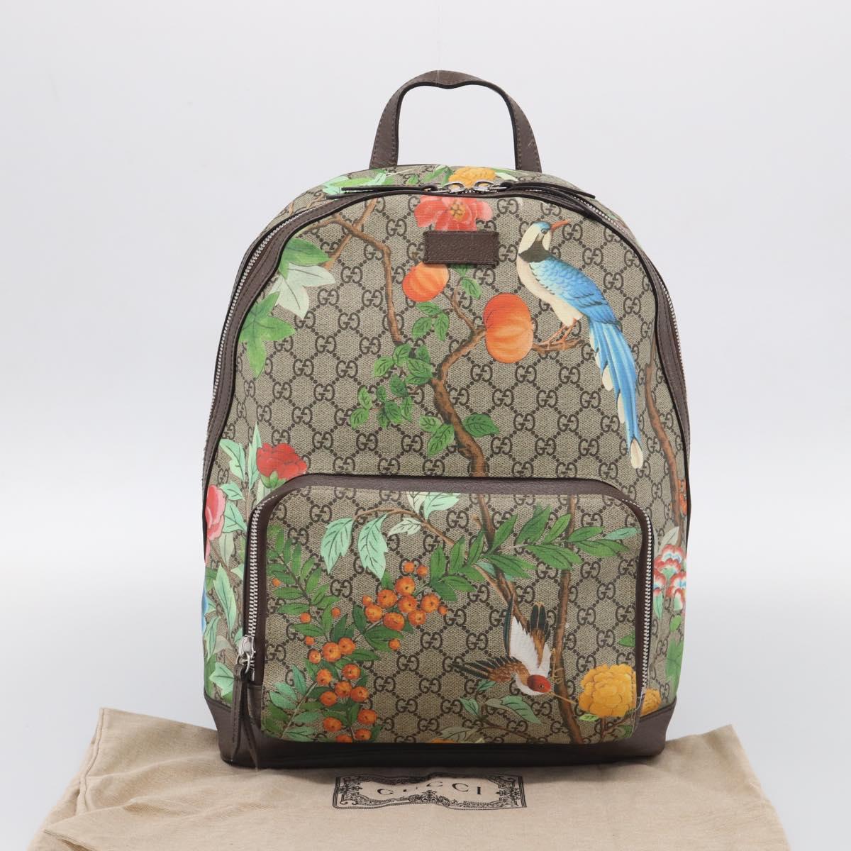 GUCCI GG Supreme Tian Backpack PVC Beige Silver 428027 Auth BA16579V