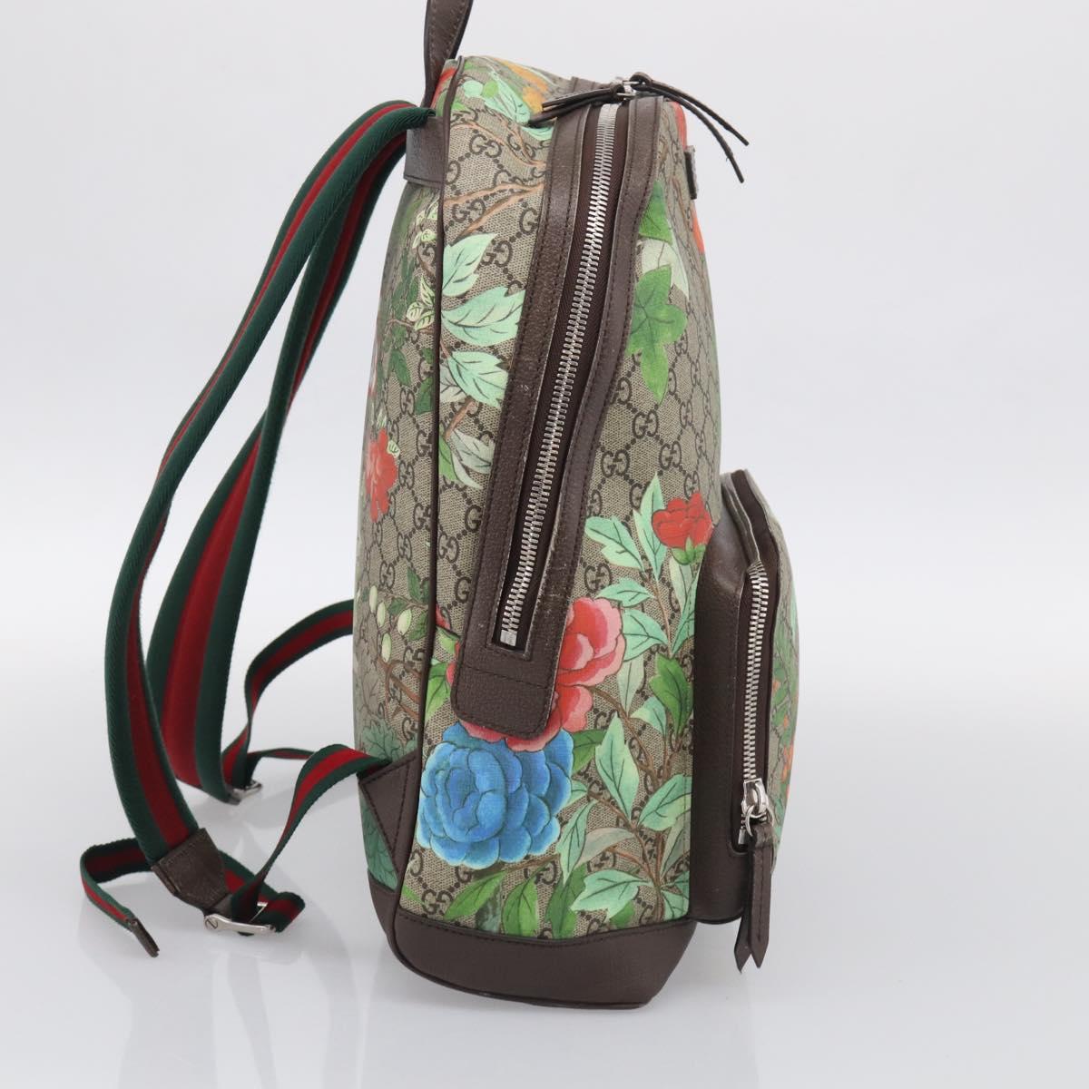 GUCCI GG Supreme Tian Backpack PVC Beige Silver 428027 Auth BA16579V