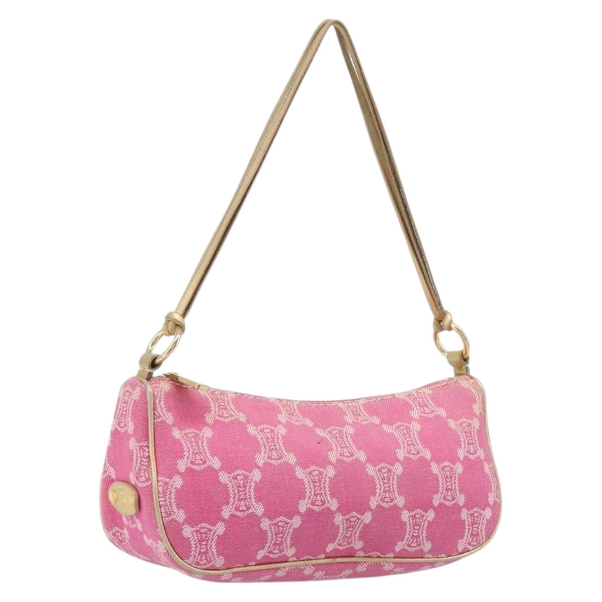 CELINE Macadam Hand Bag Canvas Pink Gold Tone Auth BA16581A