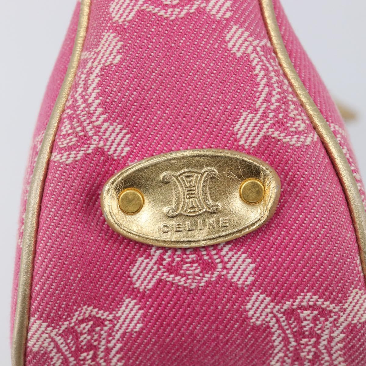 CELINE Macadam Hand Bag Canvas Pink Gold Tone Auth BA16581A