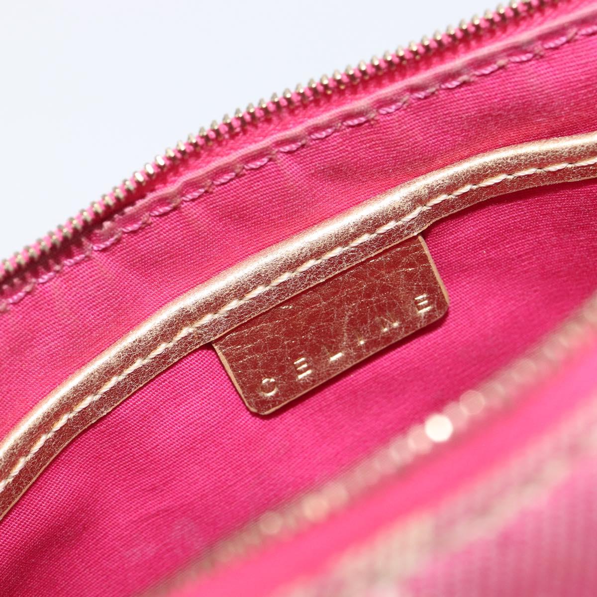 CELINE Macadam Hand Bag Canvas Pink Gold Tone Auth BA16581A