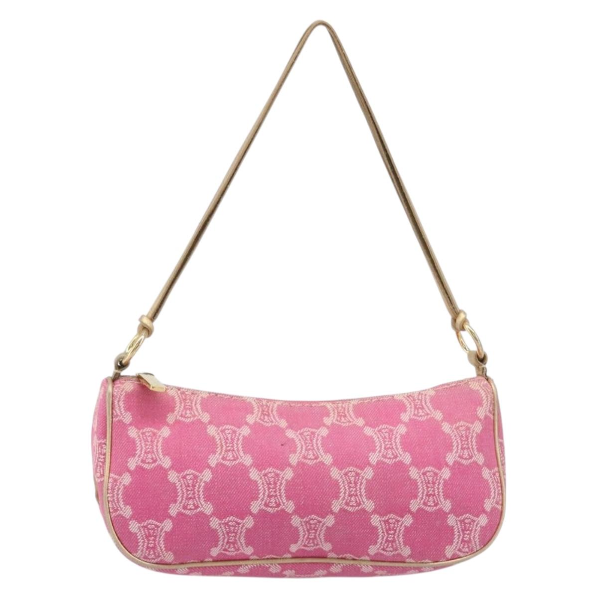 CELINE Macadam Hand Bag Canvas Pink Gold Tone Auth BA16581A