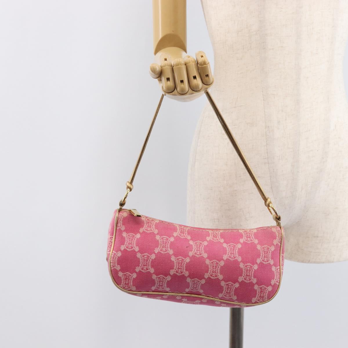 CELINE Macadam Hand Bag Canvas Pink Gold Tone Auth BA16581A